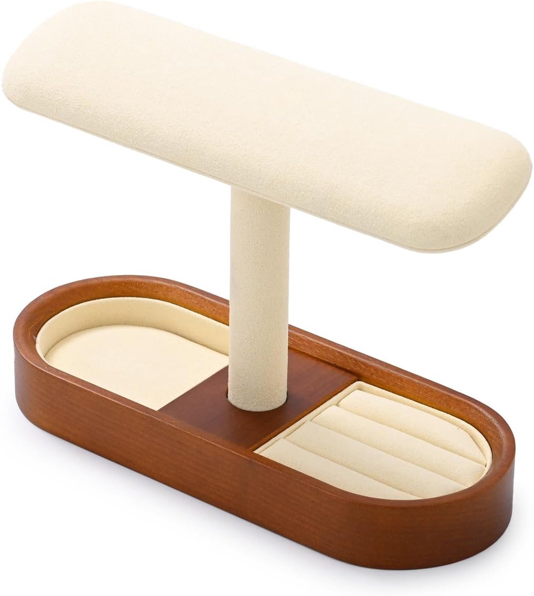 Horlogestandaard van Hout, Armbandstandaard Horlogehouder Sieraden Standaard met Ringen, Oorbellen Organizer, Sieraden Display voor Dames Heren (Beige)