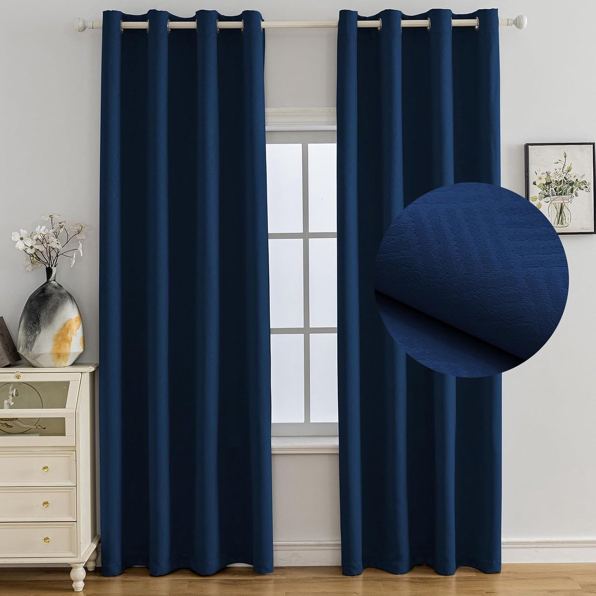 Set Van 2 Thermische Verduisterende Gordijnen, 140x145 CM, Warmte-Isolerende Gordijnen, Geschikt Voor Woonkamer Slaapkamer, Modern Design Met Oogjes, Blauw