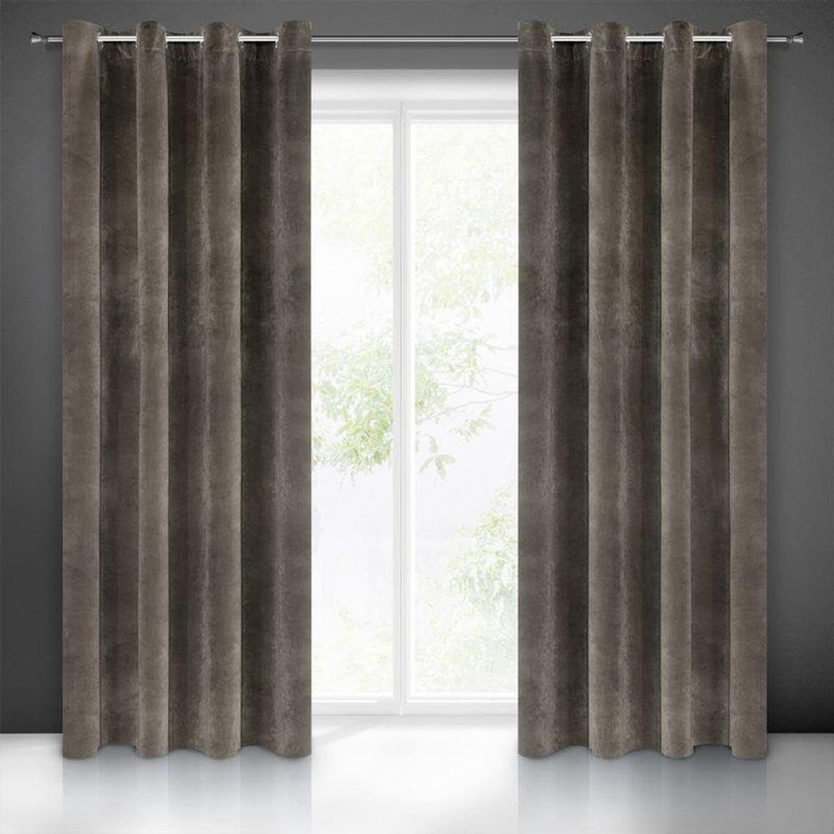 Villa Gordijn fluweel zacht 10 ogen 1 stuks edel gordijn dik 290 g/m2 elegant glad effen pluizig modern klassiek woonkamer slaapkamer lounge, grafiet, grijs, 140 x 250 cm