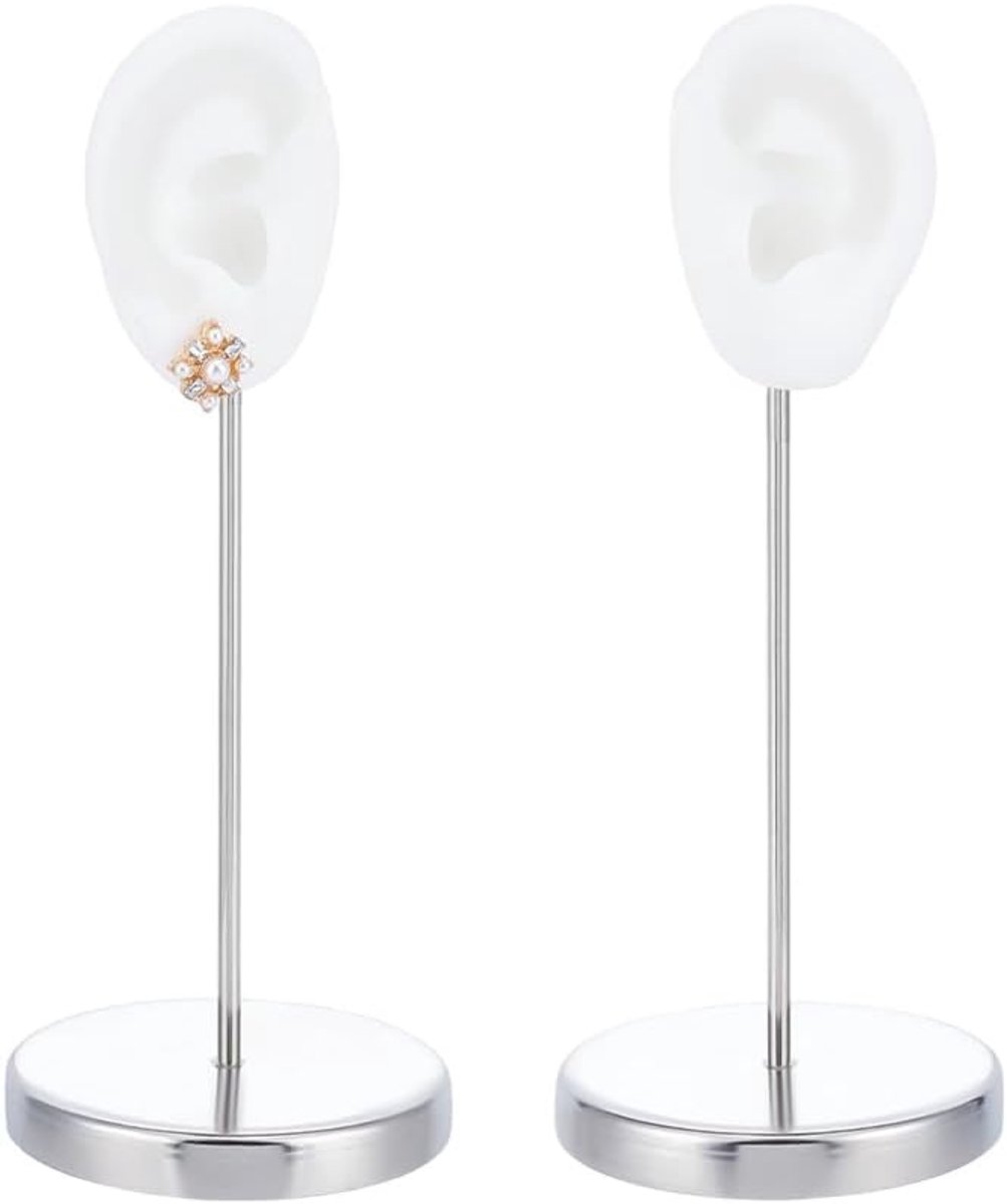 over 1 Set Oorvormige Oorbel Display Stand Witte Piercing Stud Houder Oorbel Model Organizer met Ronde Base Oor Vorm Sieraden Organizer Houder voor Vrouwen Oorbel Opslag