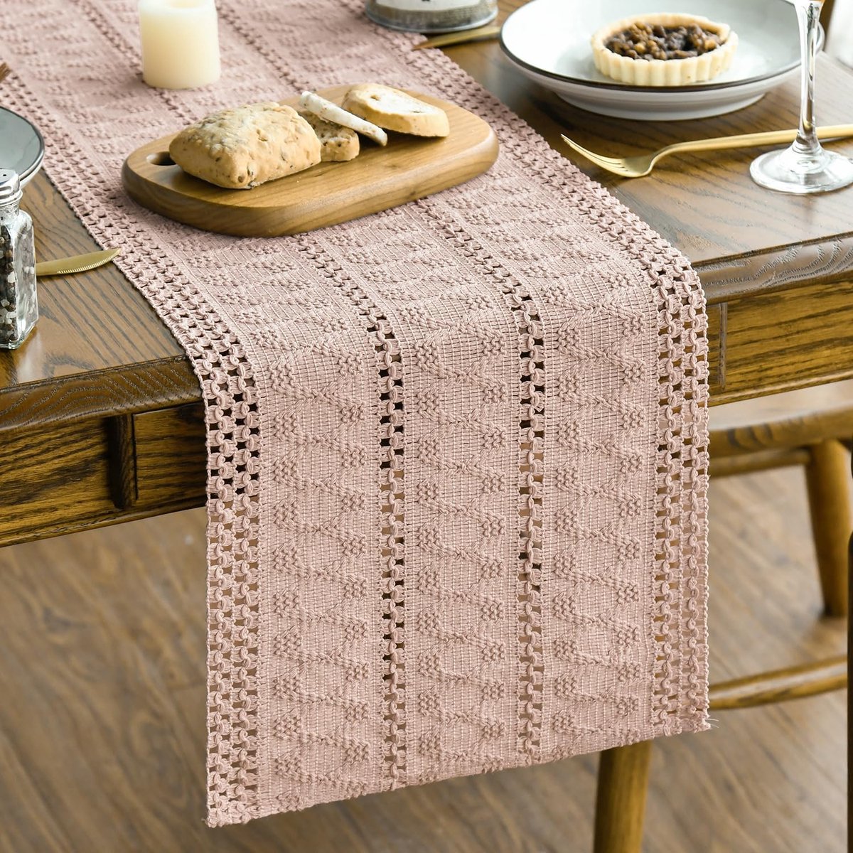 Mode Roze boerderij geweven rustieke Boheemse tafelloper 30x183 cm, holle seizoensgebonden vakantie keuken eettafel decoratie voor thuis feest decor