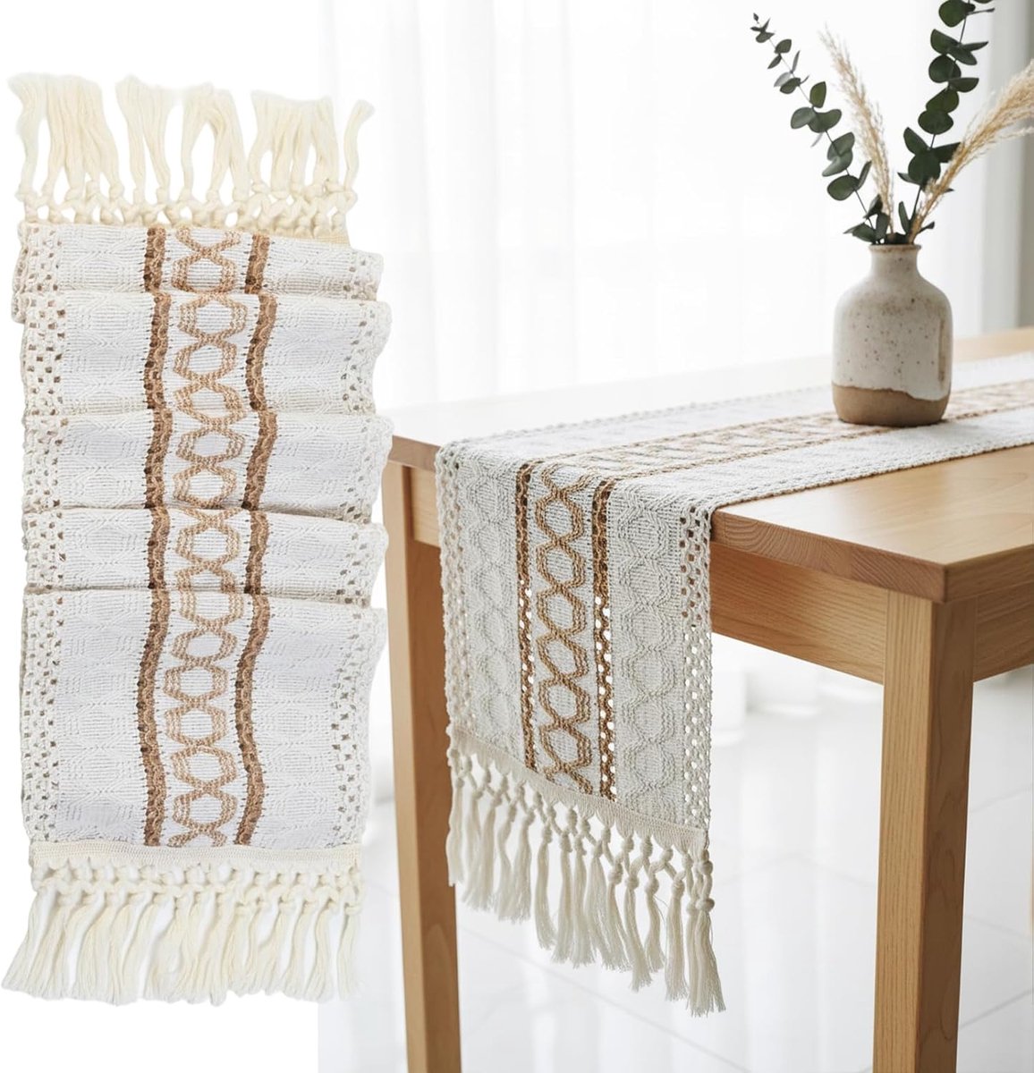 tafelloper, tafeldecoratie met kwastjes, boerderijdecoratie, tafelkleed voor woonkamer, bruiloft, huis, feest, tuindecoratie, boho-stijl, 30 x 180 cm