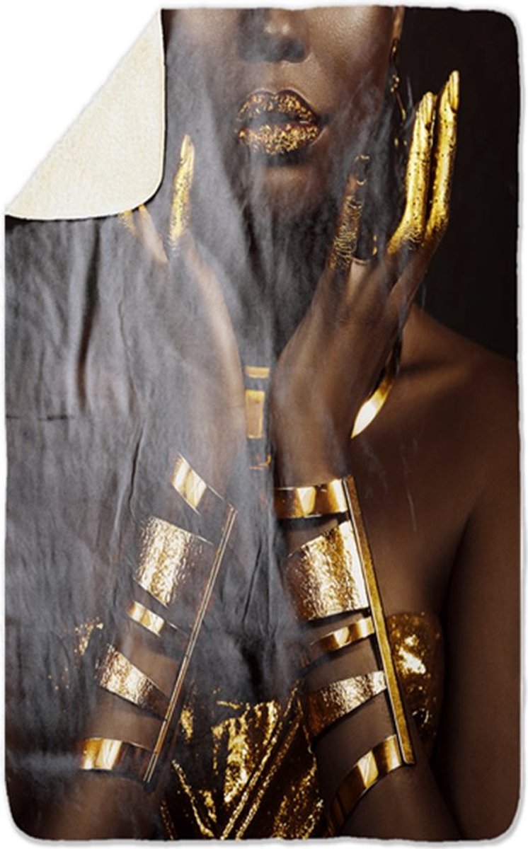 Fleecedeken Dame met goud, 96x146cm, Polyester Sherpa, deken met print