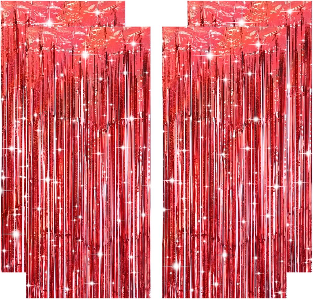 4 stuks lametta gordijnen, rood, glittergordijn, lametta, slingers, rode decoratie voor Kerstmis, Valentijnsdag, bruiloft, casino, brandweer, verjaardag, circus, huwelijksaanzoek, robijnbruiloft