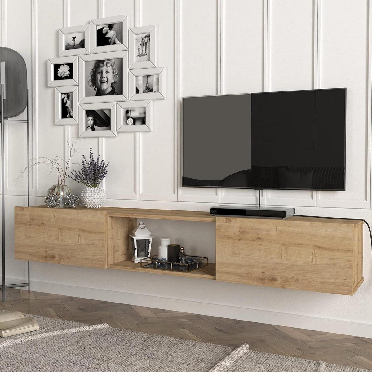 Tv-meubel zwevend - Wandkast media - Media-opslag organiseren - Eenvoudige montage - 180 cm breed - Eiken
