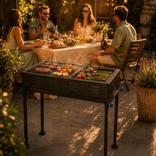 BBQ Grill 66,5 x 30,5 cm – Complete Japanse Barbecue Set met Tang, 6 Spiesen en Grillrooster – Houtskool BBQ voor Tuin, Terras en Camping — afbeelding 3