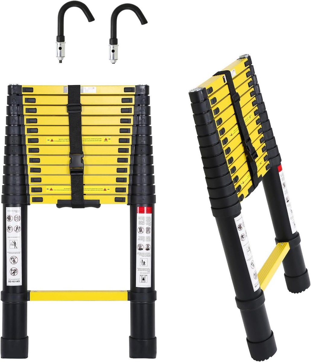 Telescoopladder Aluminium - Uitschuifbare ladder - Veilig Klussen - Lichtgewicht Ontwerp - 44 Meter - Zilver