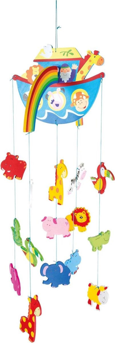 Baby Mobiel Hout - Wiegdecoratie Dieren - Babykamer Aankleden - Handgeschilderde Motieven - 72 x 32 x 22 cm - Multicolor
