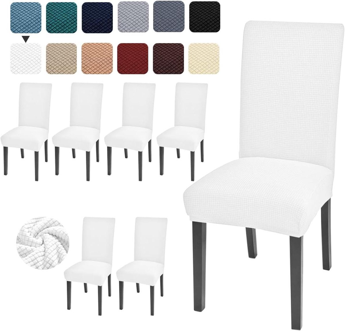 Stoelhoezen - Keukenhoezen - Eetkamer Opfrissen - Zachte Stof - Set van 6 - Wit