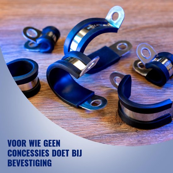 Slangklemmen RVS - Bevestigingsklemmen P-klem - Slangen Bevestigen - Rubberen Profiel - 32 mm - Zilver — afbeelding 3