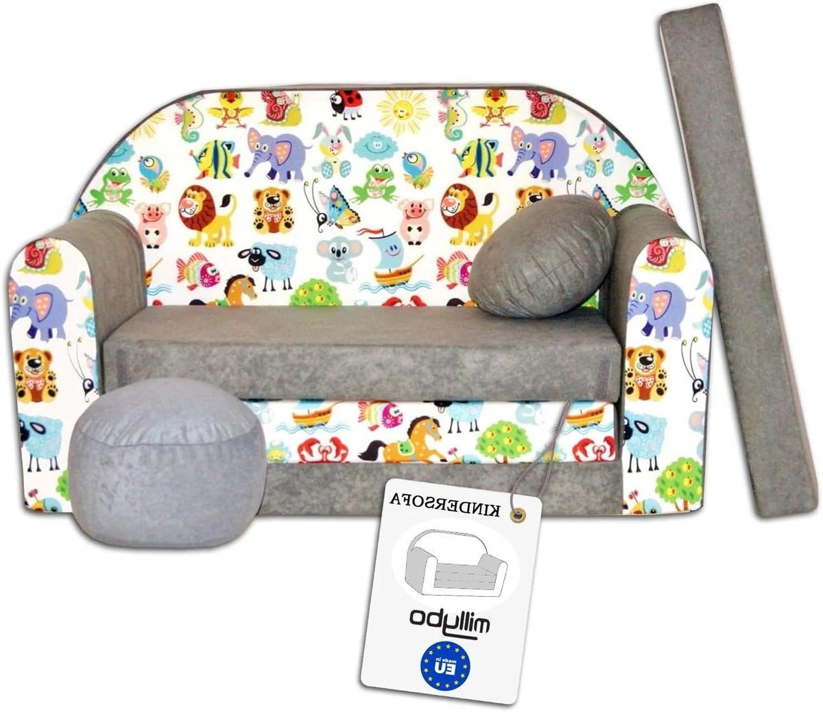 Kinderbank Slaapfunctie - Zitbank Speelbank - Spelen en Rusten - 3-in-1 Functionaliteit - 98 x 160 cm - Grijs