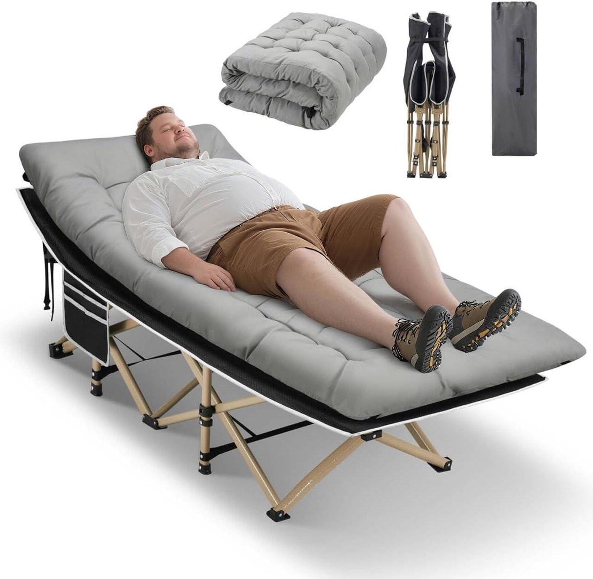 Campingbed Volwassenen - Opvouwbaar Bed - Buiten Ontspannen - Extra Dik Matras - 71 cm Breed - Grijs