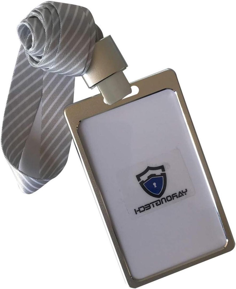 Kaarthouder Aluminium - Naamkaart Houder - Veilig Kaarten Tonen - Met Afneembaar Bandje - 9.6 x 5.8 cm - Zilver
