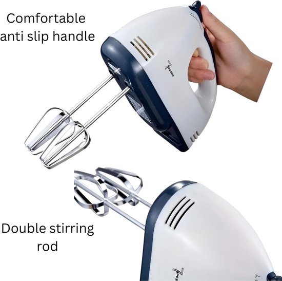 Handmixer 400W - Elektrische Mixer met 7 Snelheden - Inclusief Gardes en Deeghaken - Wit van Borvat — afbeelding 4