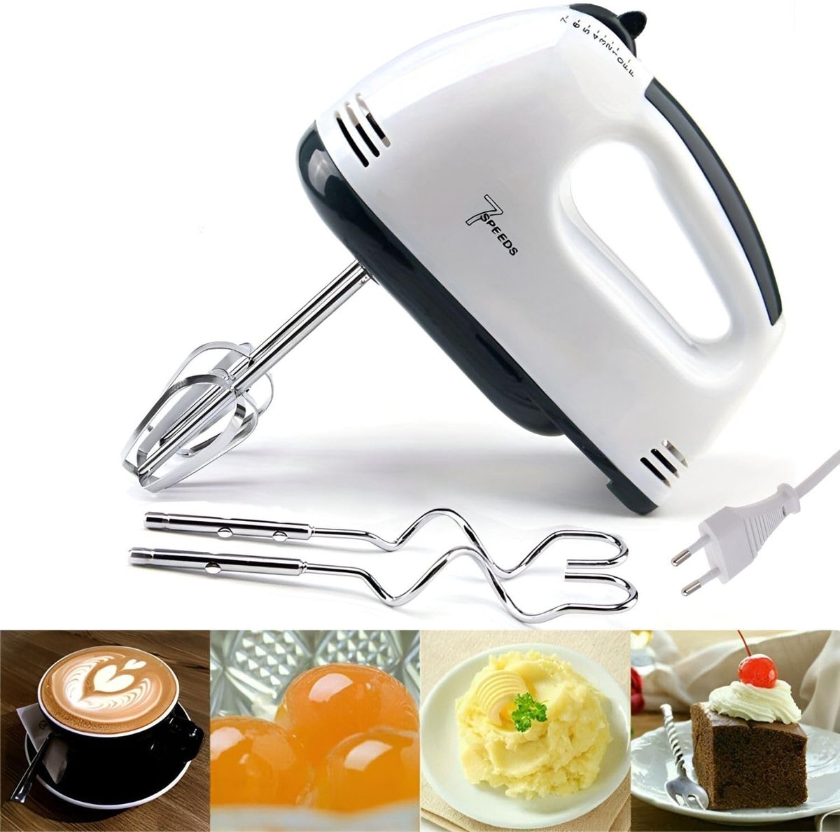 Handmixer 400W – Elektrische Mixer met 7 Snelheden – Inclusief Gardes en Deeghaken – Wit