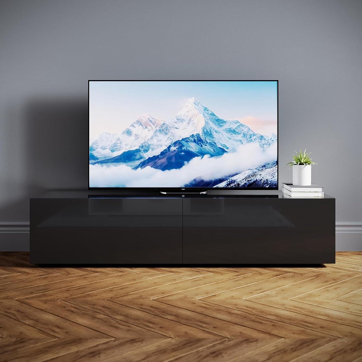 Moderne tv-kast - Tv-meubel lowboard - Woonkamer opbergen - Zonder handgrepen hoogglans - 140 cm breed - Zwart