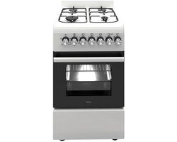 Wiggo WO-E503A(WX) - Vrijstaand - Gasfornuis met oven - 50cm breed - 52 Liter - 4 pitten - Energieklasse A - 5 jaar garantie - Wit Inox
