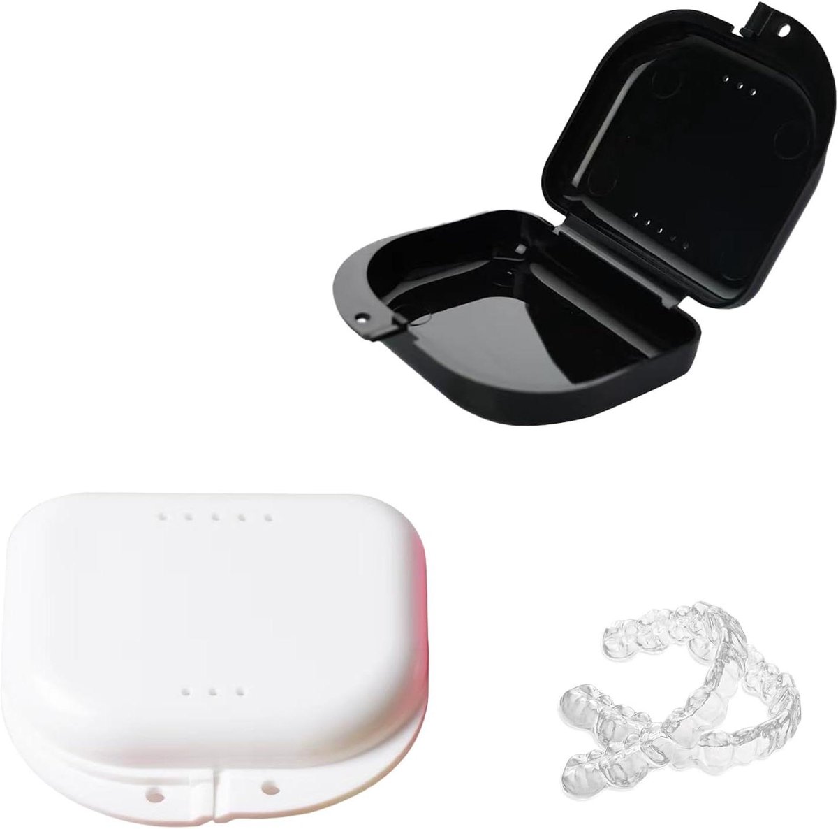 Beugeldozen Set - Tandprothese Houders - Hygiënisch Opbergen - Met Ventilatiegaten - 2 Stuks - Zwart Wit