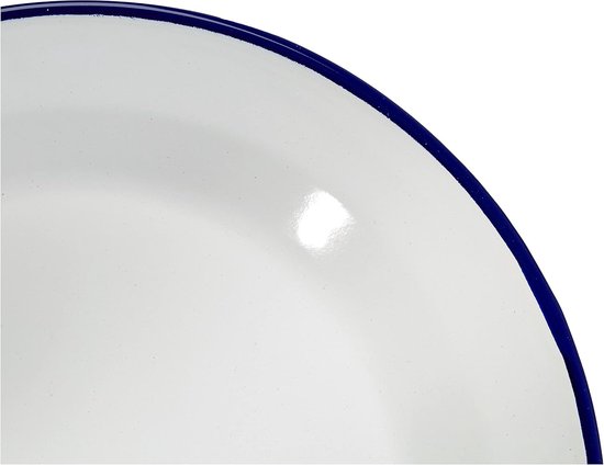 Diep Bord - Stalen Emaille - Kampeer Gebruik - Glad Oppervlak - 24 cm - Wit Blauw — afbeelding 5