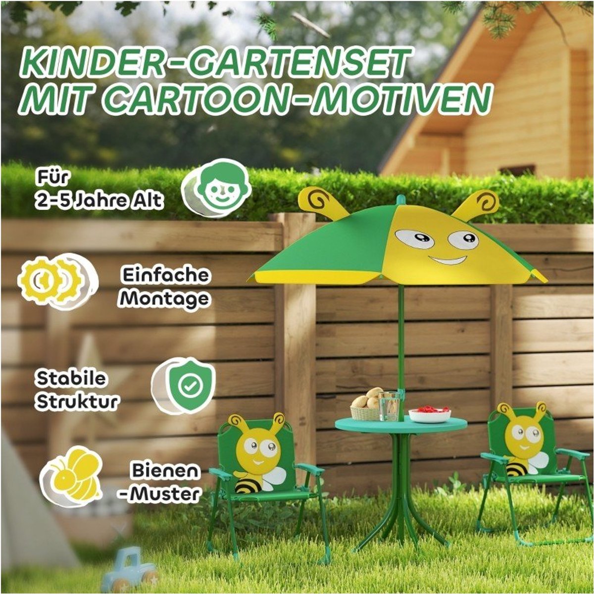 YYchan tuinset met eettafel voor buiten - 4 personen - ronde tafel - groen - 49,5 x 49,5 x 50 cm