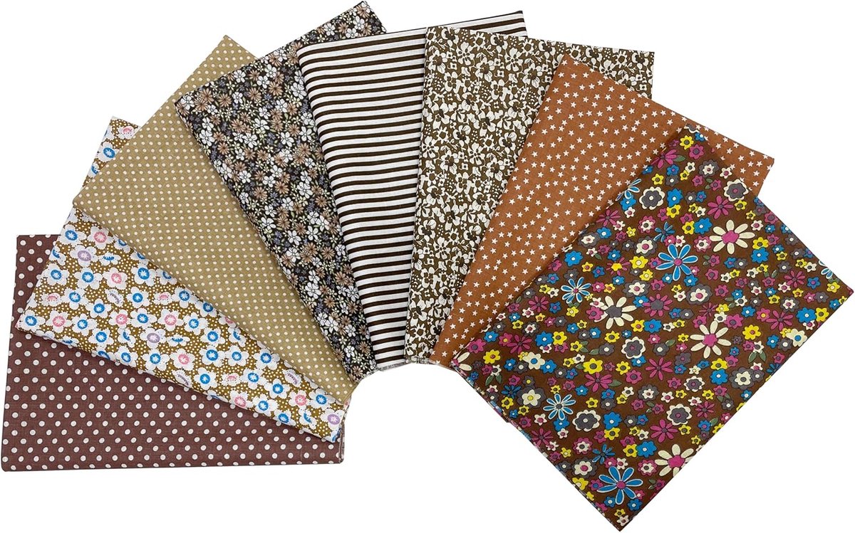 Stofbundels 50 x 50 cm vierkanten, bedrukte patronen, katoenen stof, patchwork, doe-het-zelf, naaistof voor quilten, decoratie, plakboeken, handwerk, kunst, hobby's (bruin)