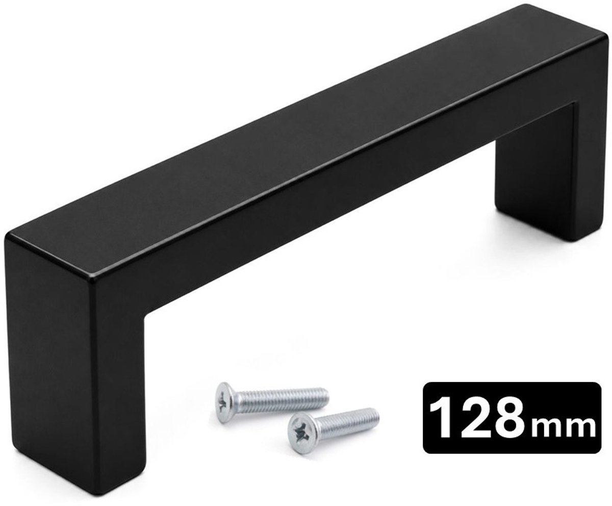 MSQDESIGN Handgreep RVS zwart - Boormaat 128 mm - zwarte Handgreep voor Keuken & Kast - Moderne Meubelgreep - Keukengreep Mat zwart -Kastgrepen- zwarte Greepjes Keuken - zwarte RVS Handvatten - Deurgreepjes -incl schroeven