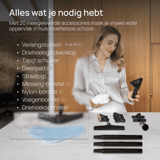 Skrub Stoomreiniger PRO – Tapijtreiniger – Handstomer – 1500W – Stoomdweil & Vloerreiniger – Carpet Cleaner met 20 Accessoires – 45 Min Stomen