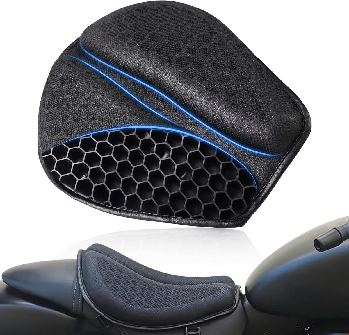 Motor Gel Zadel - Comfort Kussen - Lange Ritten - Schokabsorberend - 39.98 cm - Zwart