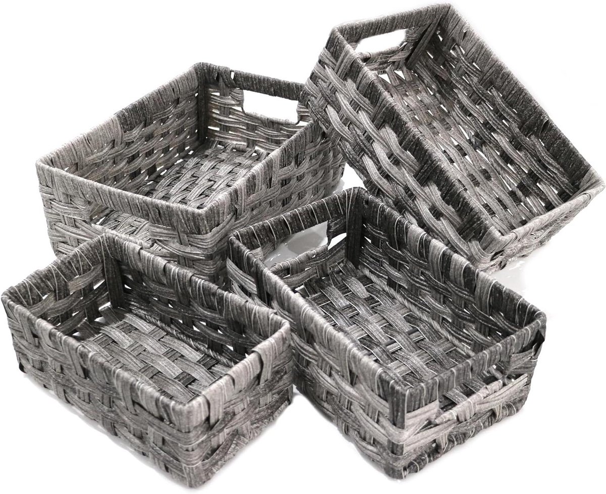 Opbergmanden Set - Rieten Manden - Thuis Ordenen - Stapelbaar Ontwerp - 4 Stuks - Grijs