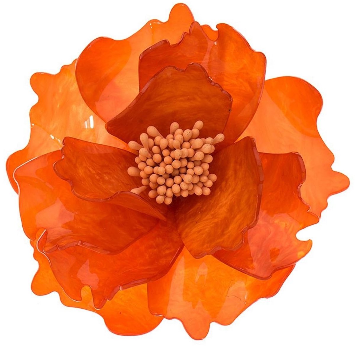 Haarspelden dames haarclip pioenroos oranje, 2-in-1 haarclip & reversspeldje, bloemenbroche van celluloseacetaat, 3D-designsieraden voor jurken en kapsels, gemarmerd uniek, licht