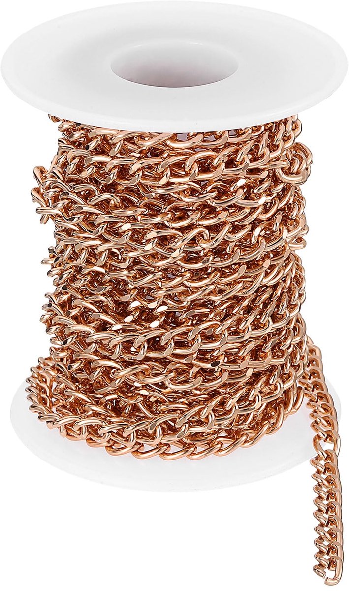 Schakelketting van aluminium, schakelketting op rol, ovaal, zilverkleurig, voor knutselwerk, 7 x 5 x 1,3 mm, roségoud