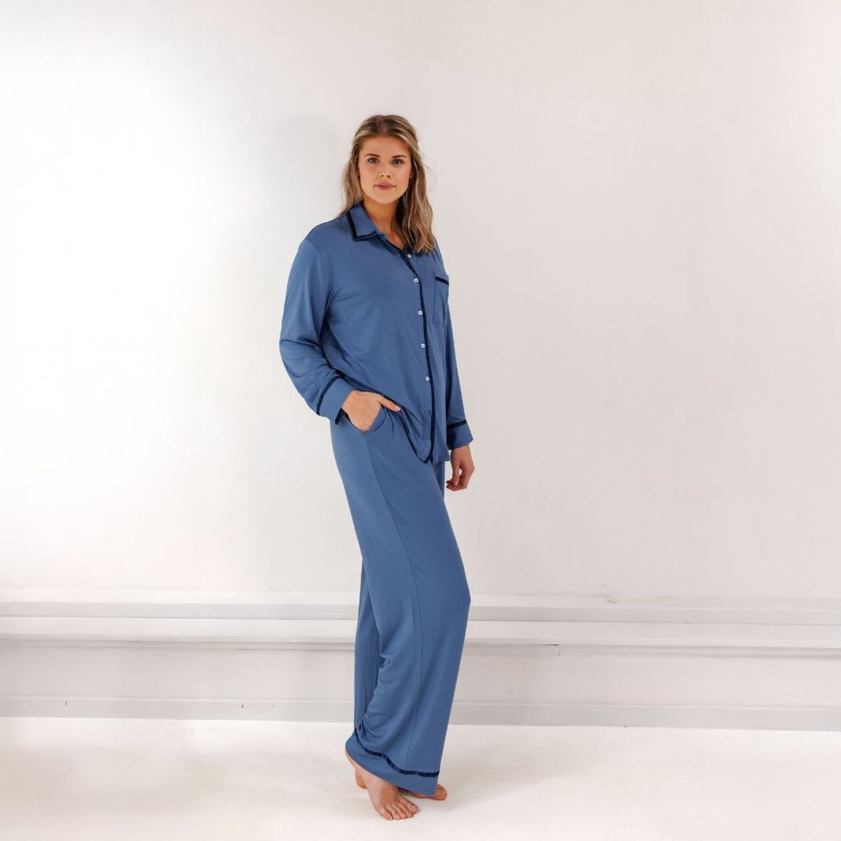Coco & Cici - TENCEL Pyjama Set Lang Dames Donker Blauw - S