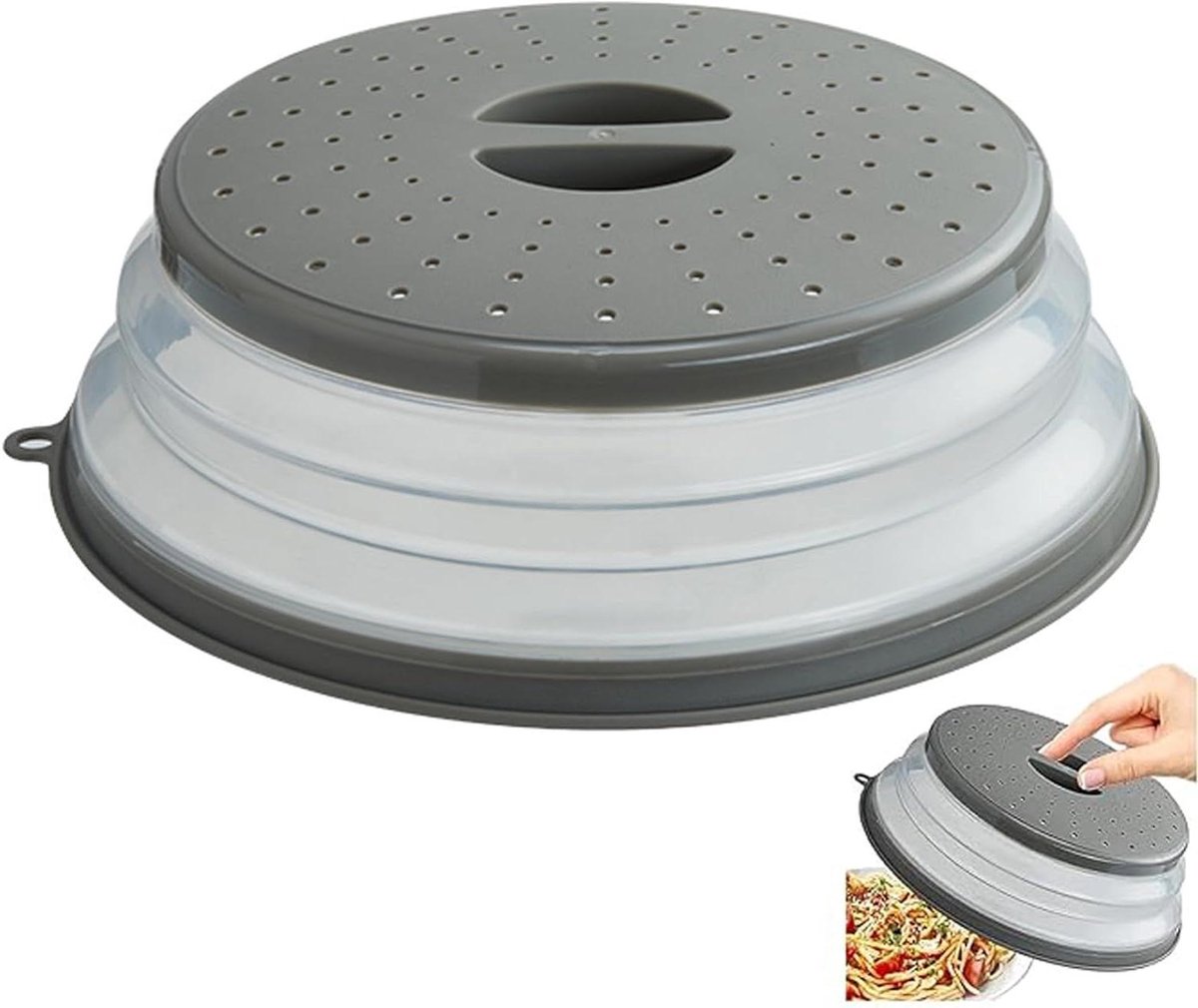 Magnetron Deksel - Voedsel Beschermer - Schoon Houden - Inklapbaar met stoomopening - 21 x 8 cm - Grijs