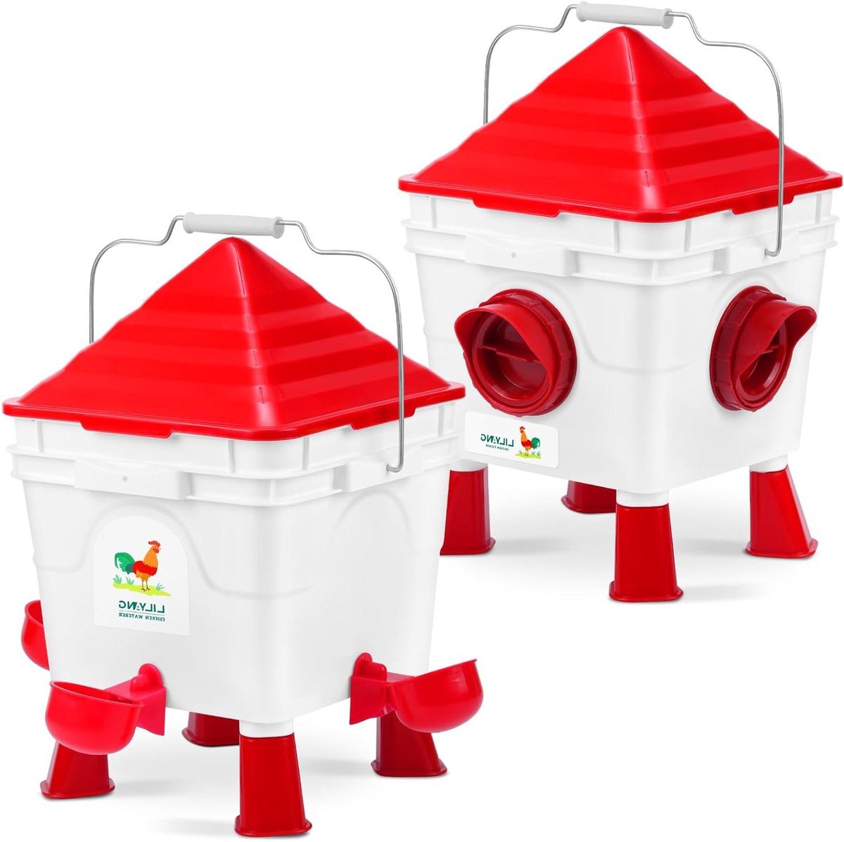 Kippenvoeder Waterbak - Voerstation - Automatisch Voeren - Regendicht Ontwerp - 59 kg capaciteit - Wit