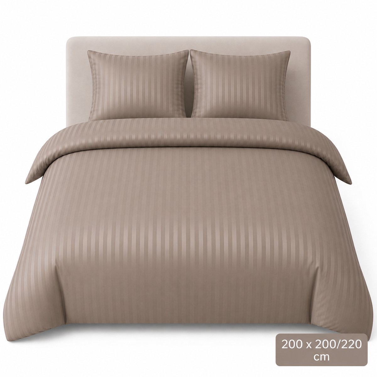 Gestreept Dekbedovertrek - Taupe - 200x200/220 cm - Zacht & Ademend - Strijkvrij - Inclusief Kussenslopen - Hotel Luxe Uitstraling