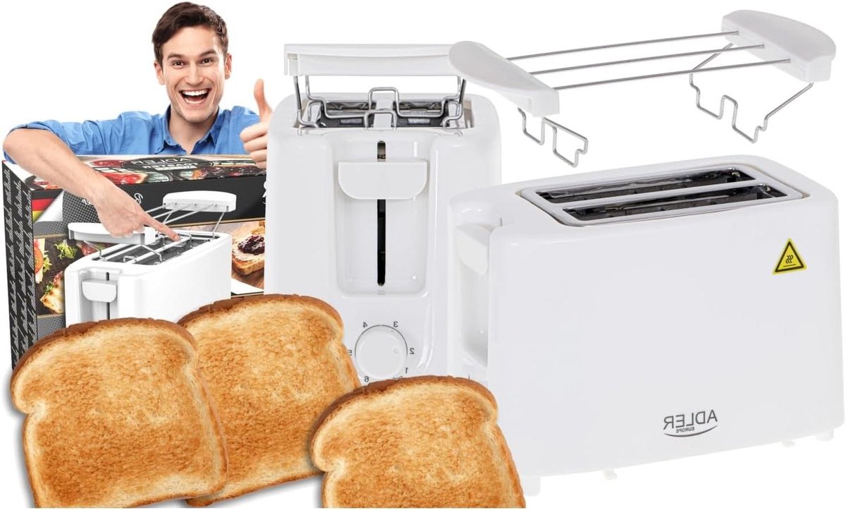 Broodrooster - Tosti Apparaat - Ontbijt Maken - Broodjes Gril - 6 Instellingen - Wit