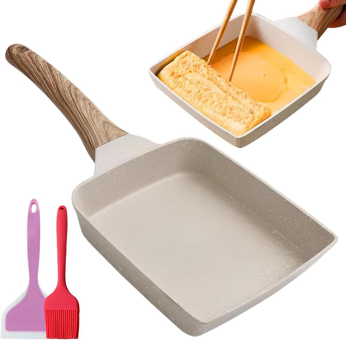 Japanse omeletpan - Tamagoyaki pan - Ontbijt maken - Antiaanbaklaag - 15 cm - Wit