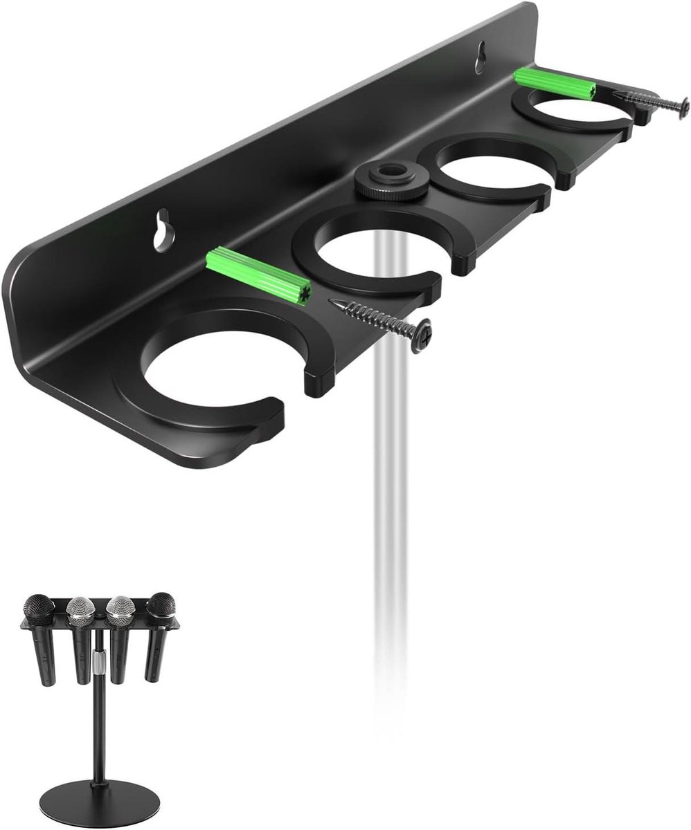 Microfoonhouder - Muziek Accessoire - Muziek Organiseren - Ruimtebesparend Ontwerp - Voor 4 Microfoons - Zwart