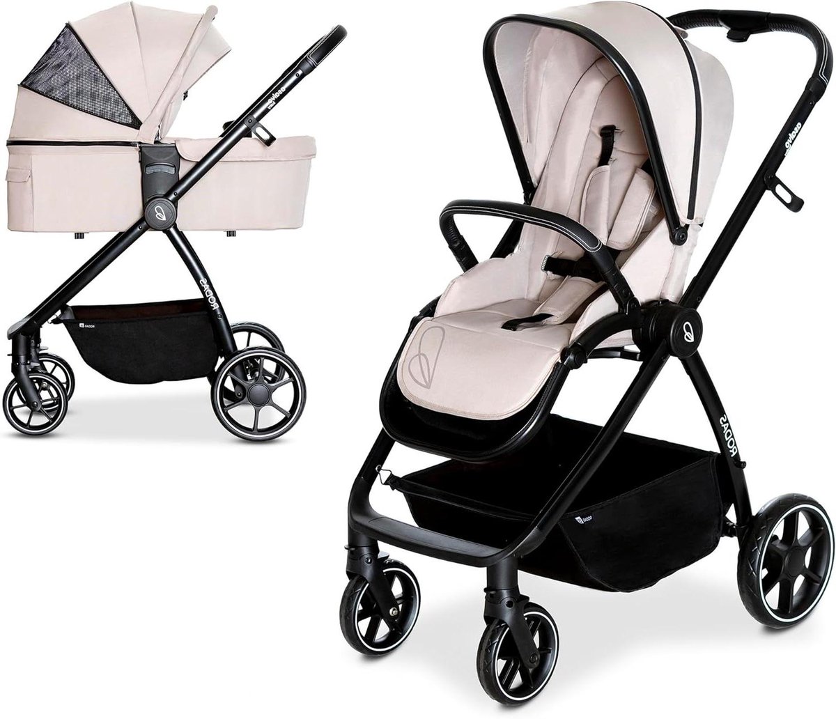 Kinderwagen 2-in-1 - Babybuggy Reiswieg - Comfortabel Reizen - Inklapbaar met stoel - Tot 22 kg - Beige