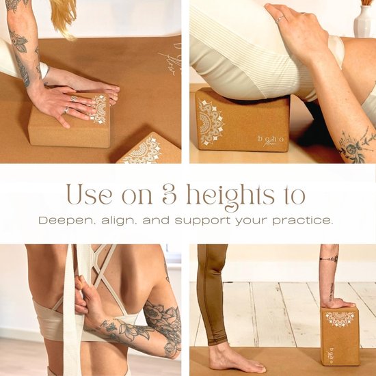Yogablokken set - Yoga props - Yoga oefenen - Natuurkurk materiaal - Set van 2 - Kurk — afbeelding 4