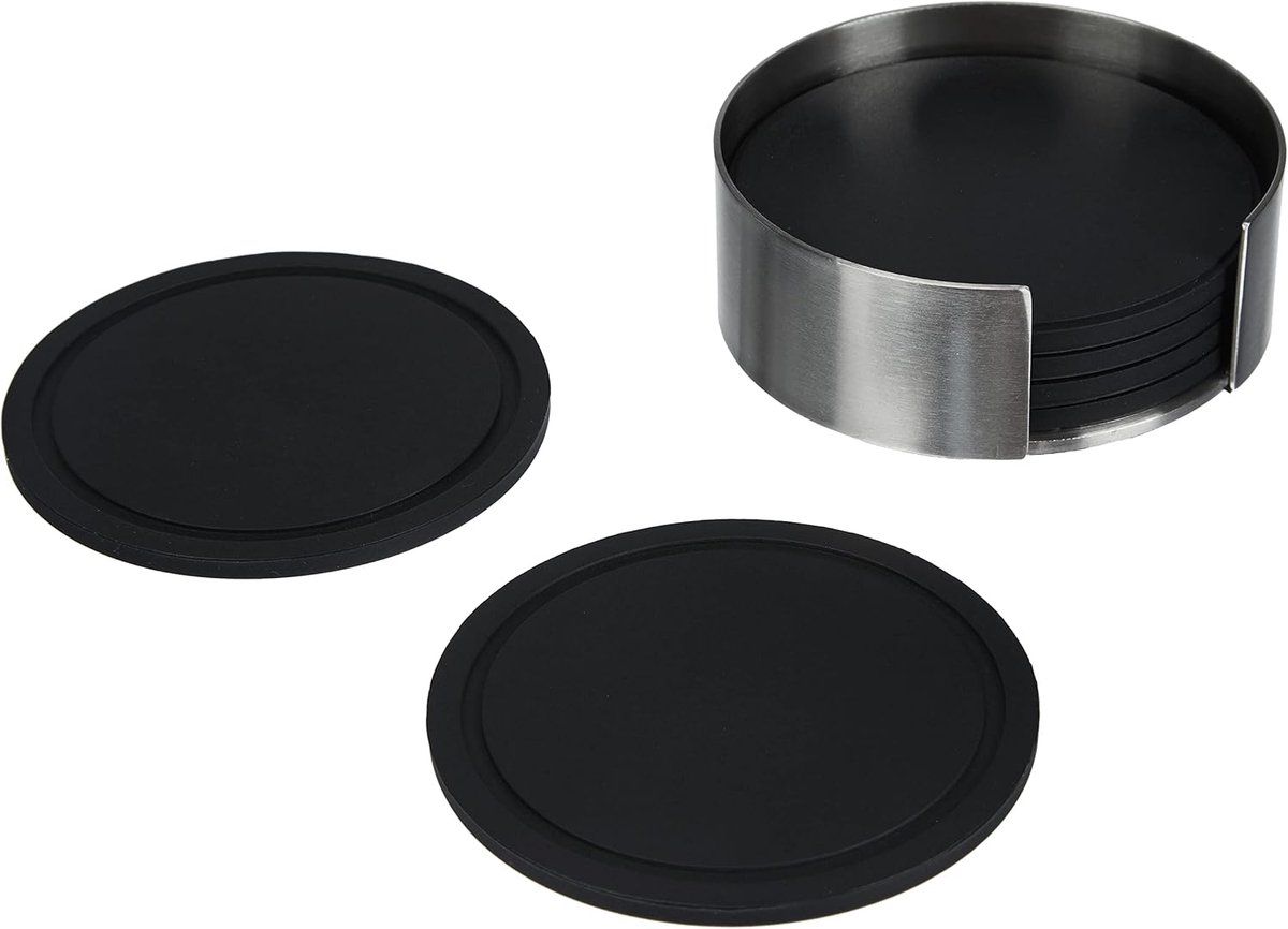 Set Bekerhouders - Onderzetters Houder - Dranken Serveren - Roestvrij Staal - 6 Stuks - Zilverkleurig