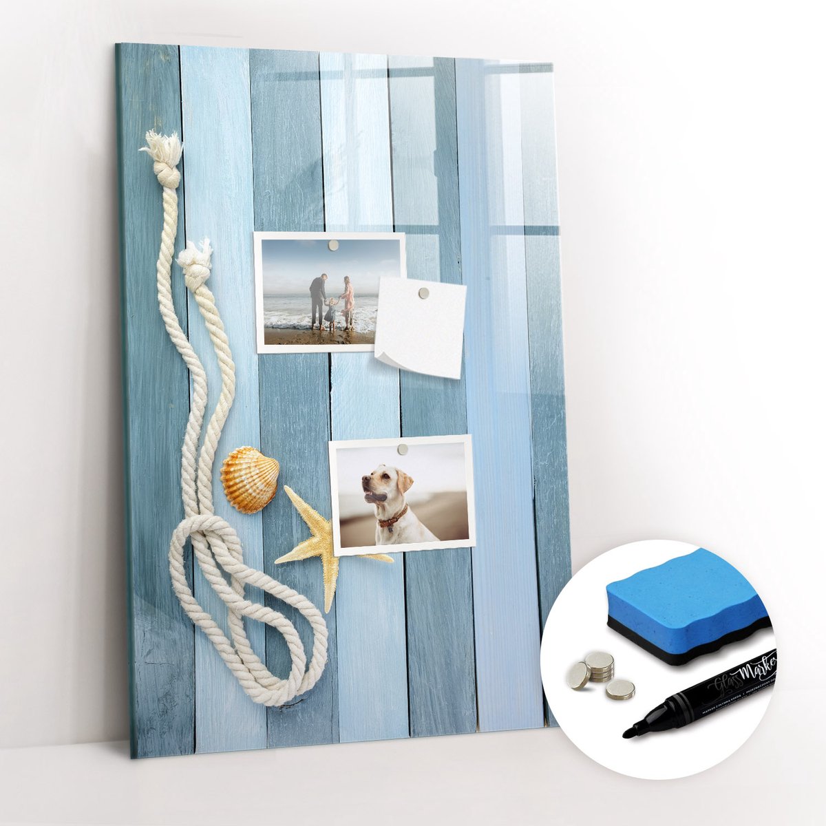 Tulup Whitebord - Zee-dingen borden - 40 x 60 cm - Blauw Memo Magneetbord - Gratis 5 Sterke Magneten + Whiteboard Marker & Wisser - Wanddecoratie Kantoor - Memobord Keuken - Ideeënbord Thuiswerkplek