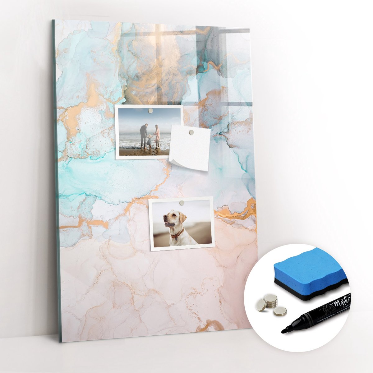 Tulup Whitebord - Abstracte inkt - 40 x 60 cm - Veelkleurig Magnetisch Memobord - Gratis 5 Sterke Magneten + Whiteboard Marker & Wisser - Wanddecoratie Kantoor - Memobord Glas - Inspiratiebord Kantoor
