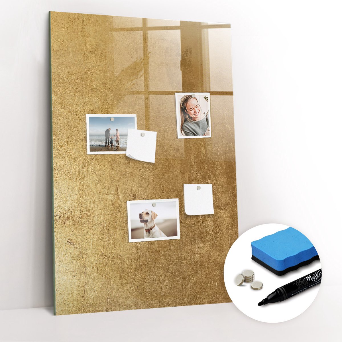 Tulup Whitebord - Decoratief materiaal - 60 x 90 cm - Geel Magnetisch Memobord - Gratis 5 Sterke Magneten + Whiteboard Marker & Wisser - Decoratief Magnetisch Bord - Memobord Glas - Productiviteit Tools