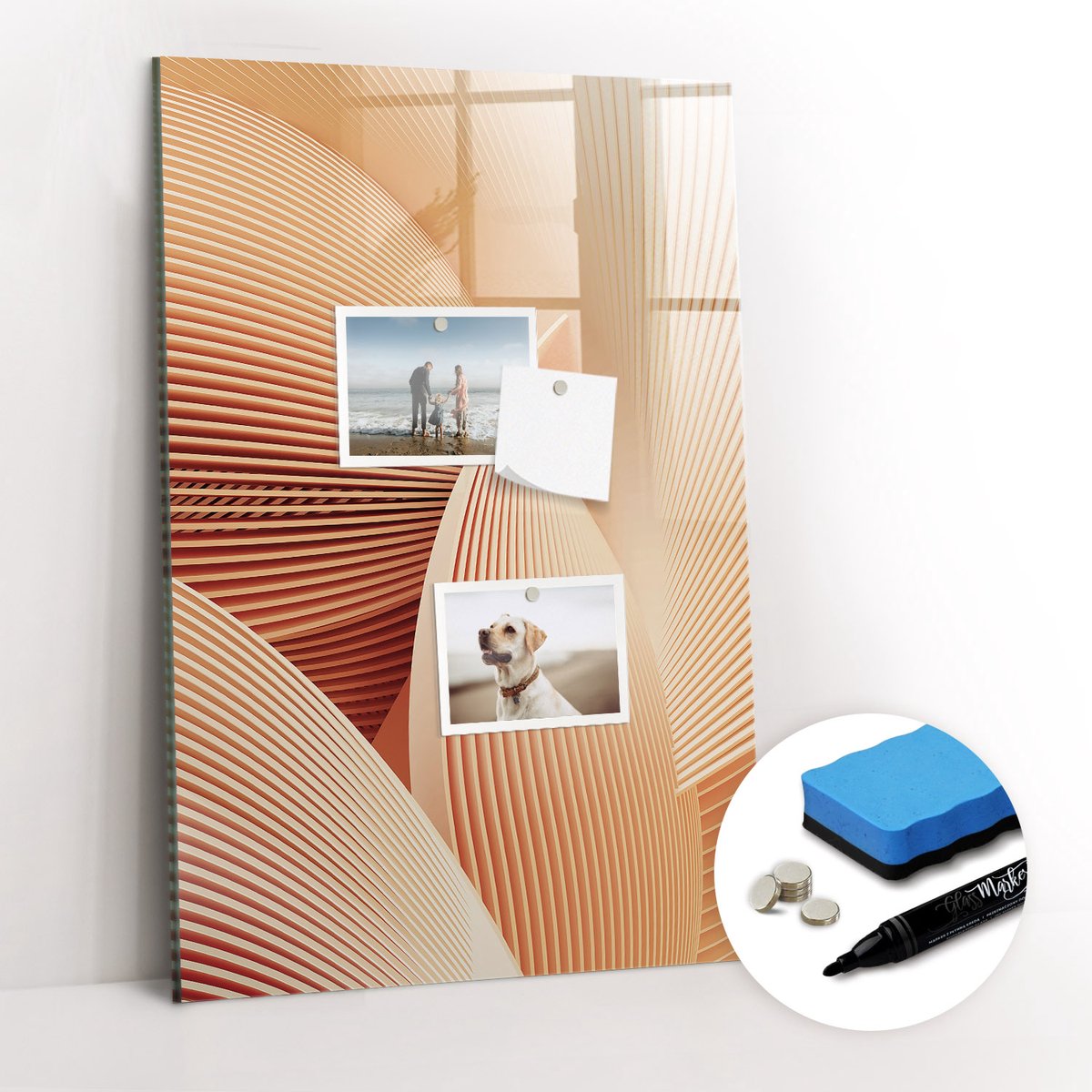 Tulup Whitebord - Abstract golvenpatroon - 40 x 60 cm - Oranje Memo Bord - Gratis 5 Sterke Magneten + Whiteboard Marker & Wisser - Moderne Wanddecoratie - Magneetbord Keuken - Notitiebord Werkplek