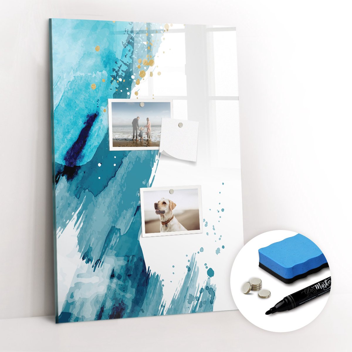 Tulup Whitebord - Schilderen - 40 x 60 cm - Blauw Magnetisch Wandbord - Gratis 5 Sterke Magneten + Whiteboard Marker & Wisser - Minimalistisch Prikbord - Memobord Magnetisch - Planning Muur