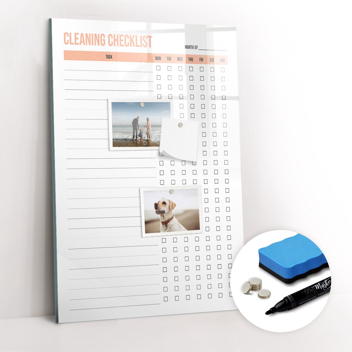 Tulup Whitebord - Huis schoonmaakplanner - 40 x 60 cm - Wit Magneetbord Foto - Gratis 5 Sterke Magneten + Whiteboard Marker & Wisser - Organizer Muur - Magneetbord Rechthoekig - Organiseer Je Bureau