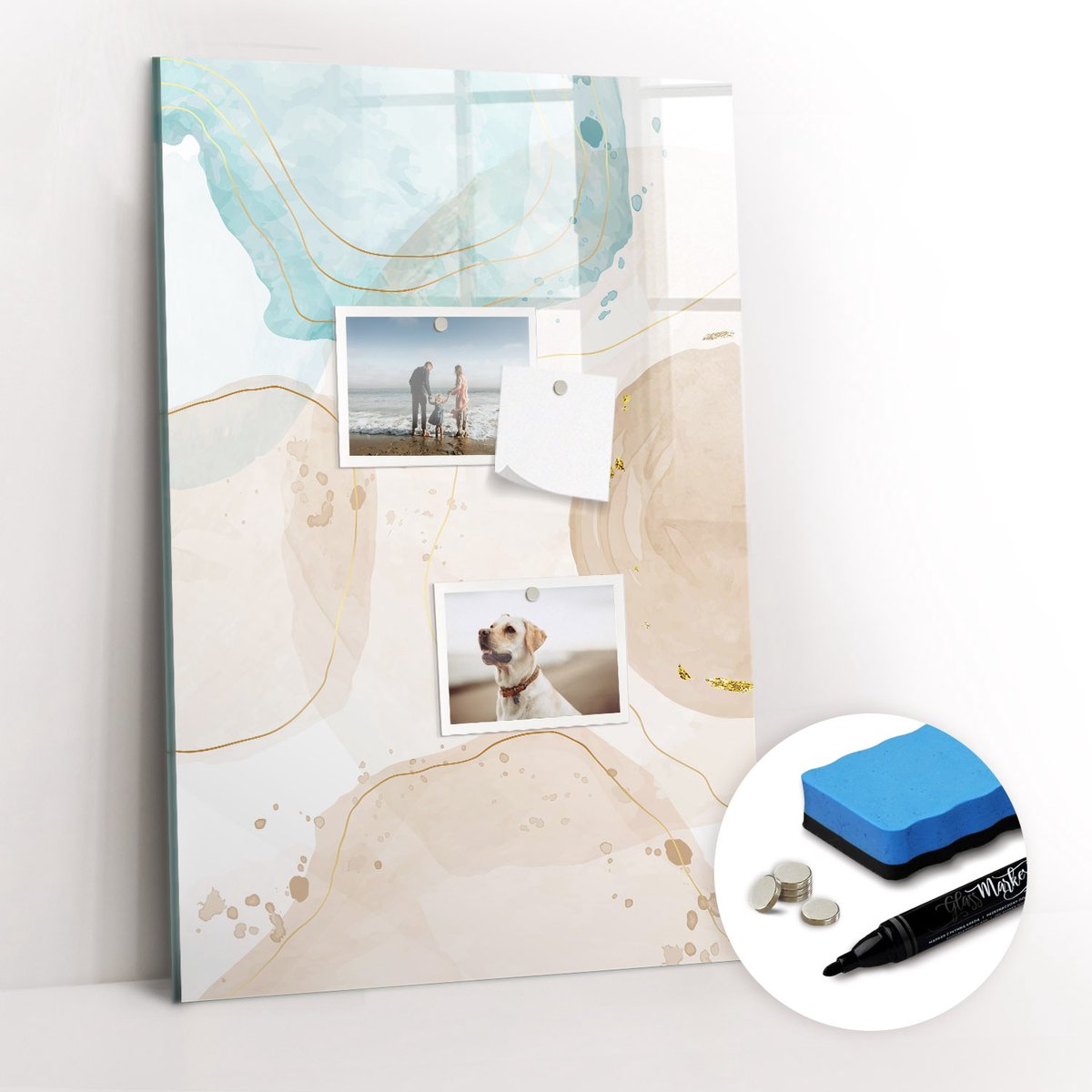 Tulup Whitebord - Pastelkleurige vlekken - 40 x 60 cm - Veelkleurig Memo Magneetbord - Gratis 5 Sterke Magneten + Whiteboard Marker & Wisser - Stylish Memo Board - Magnetisch Memobord - Notitiebord Werkplek