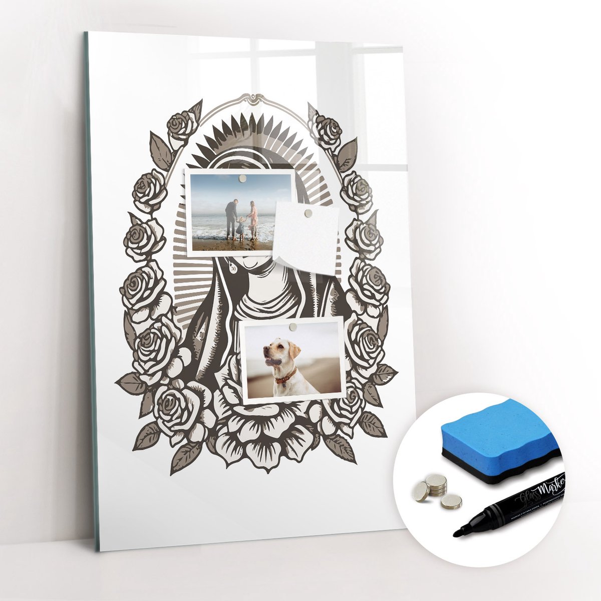 Tulup Whitebord - Maagd van Guadalupe - 40 x 60 cm - Wit Magnetisch Bord - Gratis 5 Sterke Magneten + Whiteboard Marker & Wisser - Interieur Accessoires Kantoor - Magnetic Board - Ideeënbord Thuiswerkplek