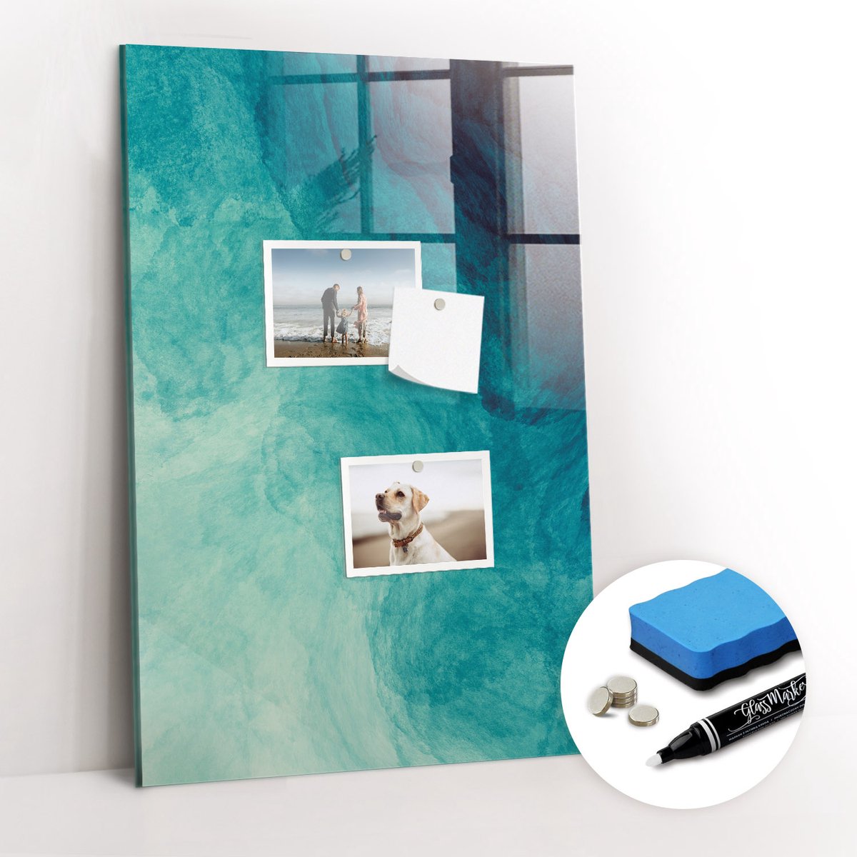 Tulup Whitebord - Mariene abstractie - 40 x 60 cm - Turkoois Magneetbord Muur - Gratis 5 Sterke Magneten + Whiteboard Marker & Wisser - Industrieel Wandbord - Magneetbord Foto - Productiviteit Tools